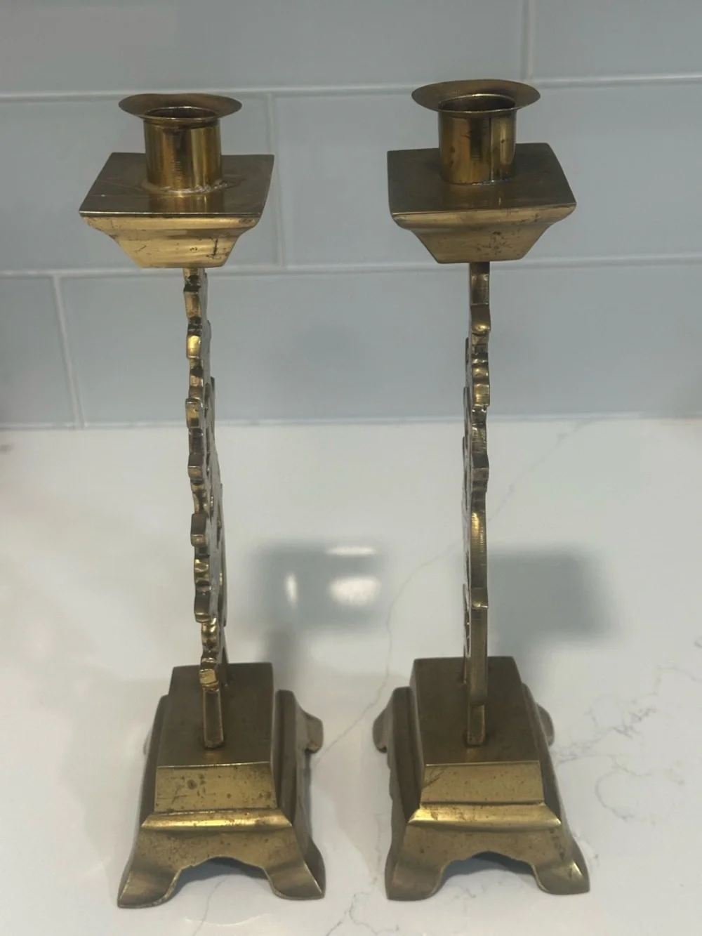 Brass Bird & Floral Candlestick Pair - Gold Decorative Home Accents